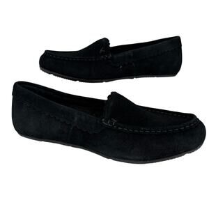 Vionic McKenzie Slippers Womens 11 Black Suede Leather Faux Shearling Orthotic
